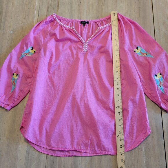Talbots Womens Voile Balloon Sleeve Popover Top Size M Pink Parrot Beachy - Picture 4 of 9